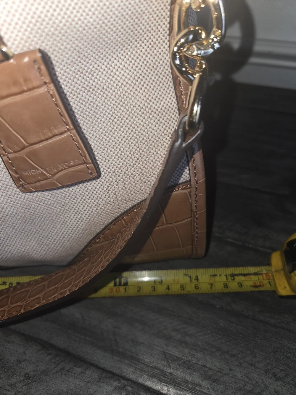 Michael Kors Tan Croc-Accent Canvas Tote Bag Perfect For A Laptop. - Picture 13 of 15